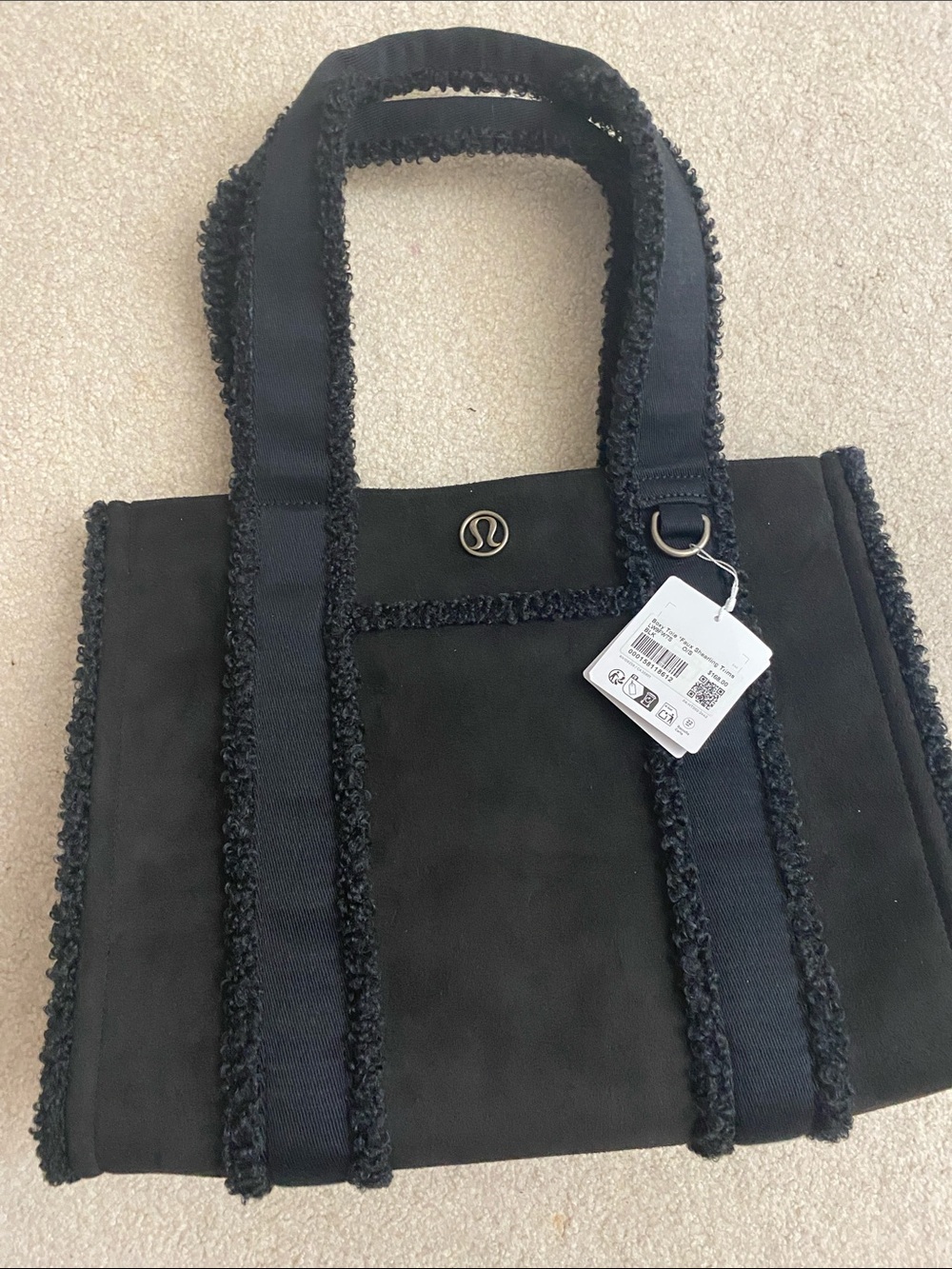 lululemon athletica Black Frayed-Trim Tote with Metal Logo